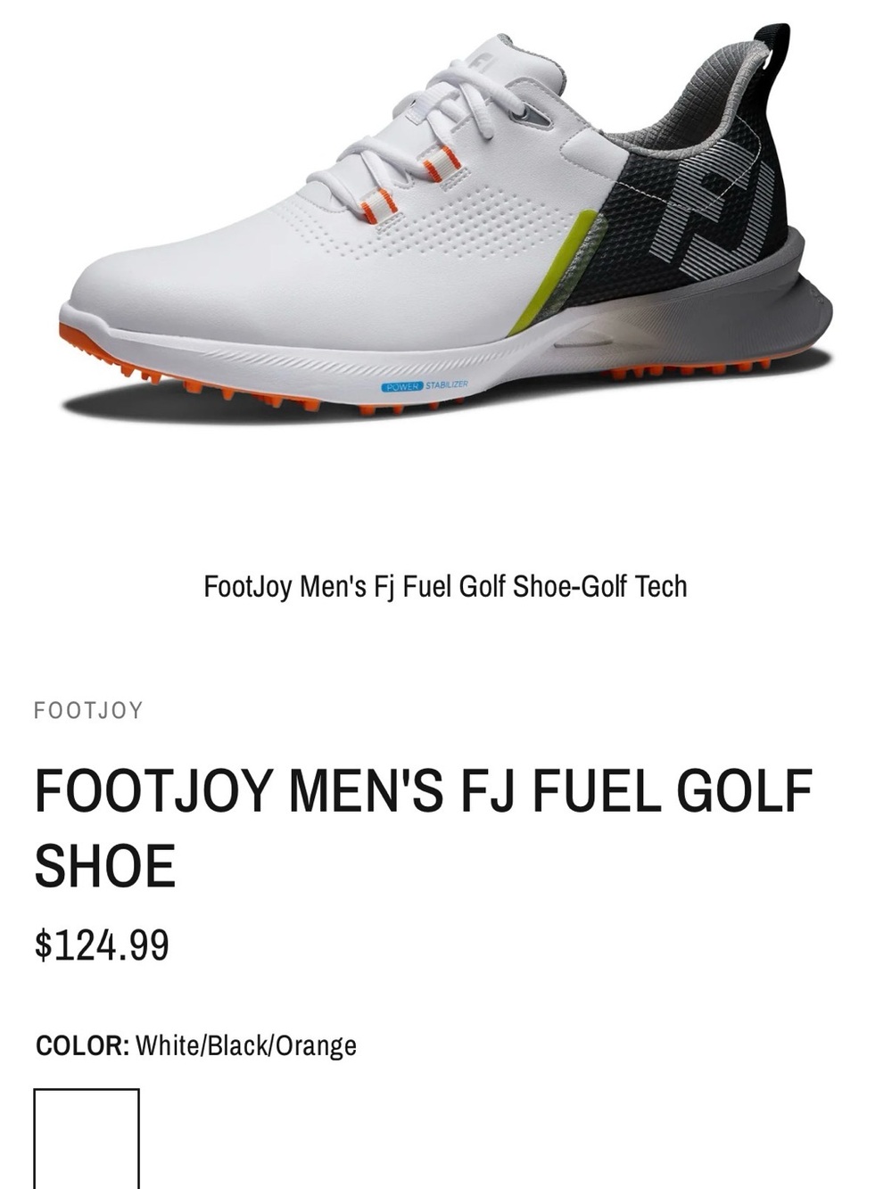 FootJoy White/Black/Orange FJ Fuel Athletic Golf Shoe 8.5